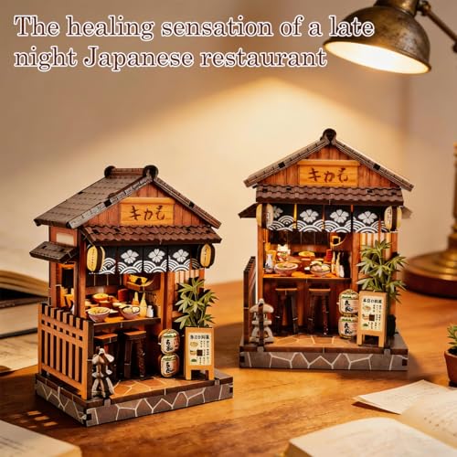 HYXBXSS Book Nook Kit, DIY Miniature House Dollhouse Kit for Adults and Teens, Booknook Tiny House Bookshelf Decor, Japanese Shop Building Kit 3D Wooden Puzzles, Gifts for Family and Friends