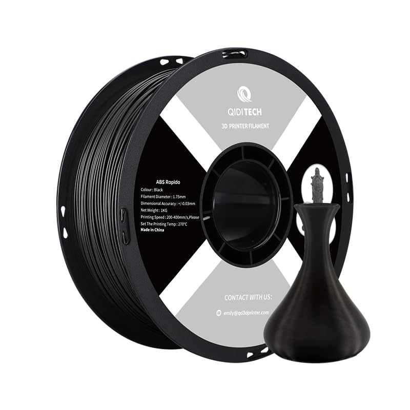 R QIDI TECHNOLOGY ABS Filament 1.75mm, 3D Printer Filament ABS Rapido 1kg Spool (2.2lbs), Suitable for Hyper Speed Printing, 3D Printing Filament Fit Most FDM 3D Printers, Highly Resistant, Black R QIDI TECHNOLOGY