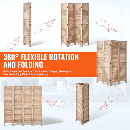 VEVOR Wood Room Divider, 4 Panel Wood Folding Privacy Screen, 66.9 Inches Tall Indoor Louvered Wooden Partition, Portable Decoration Screen, for Room Separation, Home, Office, Restaurant & Bedroom VEVOR