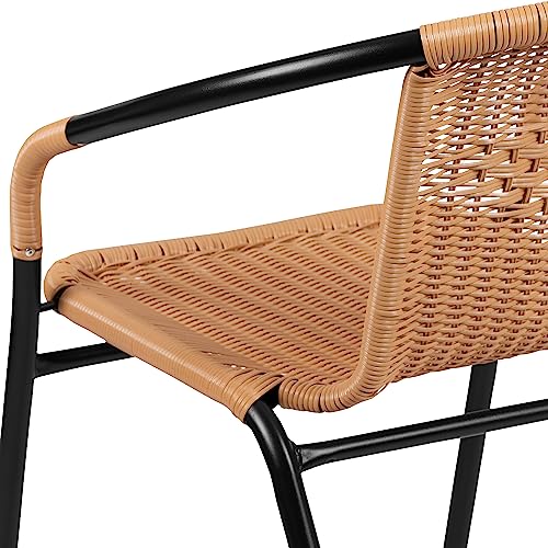 Flash Furniture Lila 2 Pack Beige Rattan Indoor-Outdoor Restaurant Stack Chair Flash Furniture