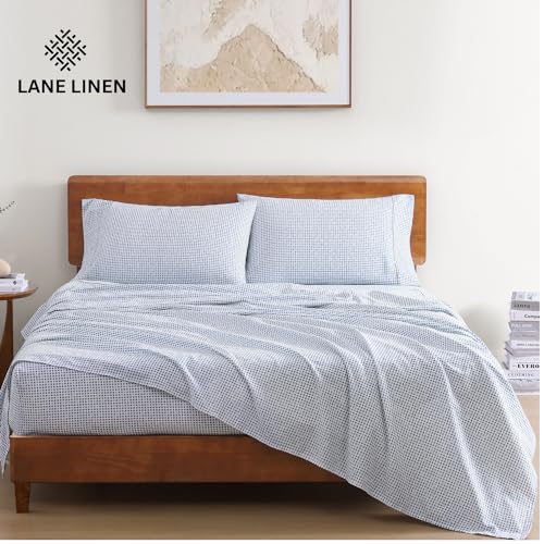 LANE LINEN 100% Organic Cotton Twin Sheets Set - 3 PC Bedding Sheets & Pillowcases - Breathable & Cooling Bed Sheets - Deep Pocket up to 15", Sheets for Twin Size Bed: Polka Dot (Blue) LANE LINEN