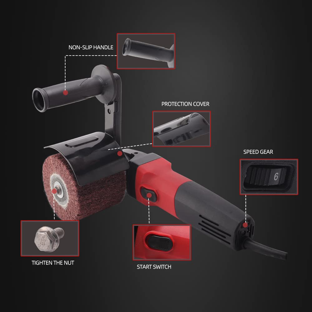Burnishing Polishing Machine, ZFE Sander Polisher Kit, 1100W 380-1700r/min Handheld Electric Stainless Steel Polisher, 6 Speed Adjustable Wire Drawing Machine, for Wood Metal Stainless Steel ZFE