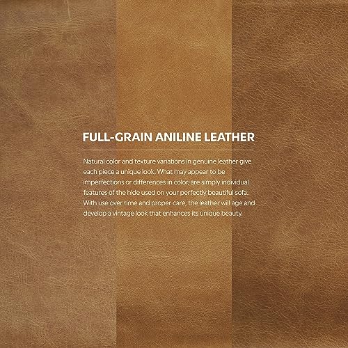 SIMPLIHOME Livingston 90-inch Wide Sofa in Sienna Top Grain Genuine Leather, Handcrafted Mid-Century Modern Couch for Living Room, Large 3-Seater with Feather-Wrapped Cushions and Solid Wood Frame SIMPLIHOME