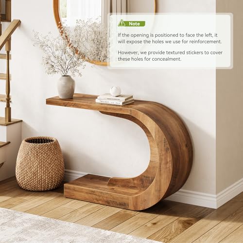 LITTLE TREE 43.3 Inches Farmhouse Console Table, 2-Tier C-Shaped Sofa Table Behind The Couch, Wooden Entryway Table Narrow Hallway Foyer Table for Living Room, Entrance, Brown LITTLE TREE