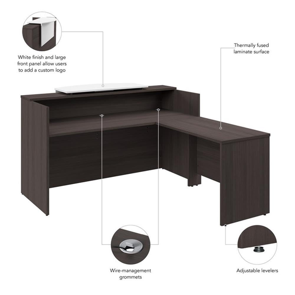 Bush Business Furniture Arrive 72W x 72D L Shaped Reception Desk with Counter in Storm Gray, Modern Receptionist Station for Office Waiting Room Bush Furniture