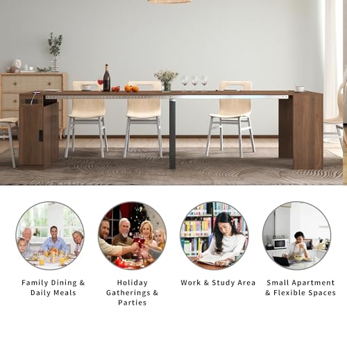 Varelynn Extendable Dining Table with Built-in Power Outlet, 118” Expandable Dining Table for 11, Expandable Console Table with Storage Cabinet, Modern Transformer Table Walnut Varelynn