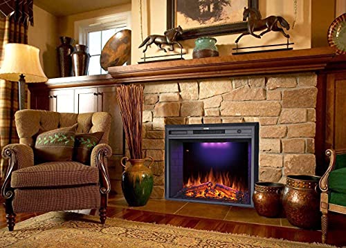 Masarflame 30'' Electric Fireplace Insert, Retro Recessed Fireplace Heater with Fire Cracking Sound, Remote Control & Timer, 750/1500W, Black Masarflame