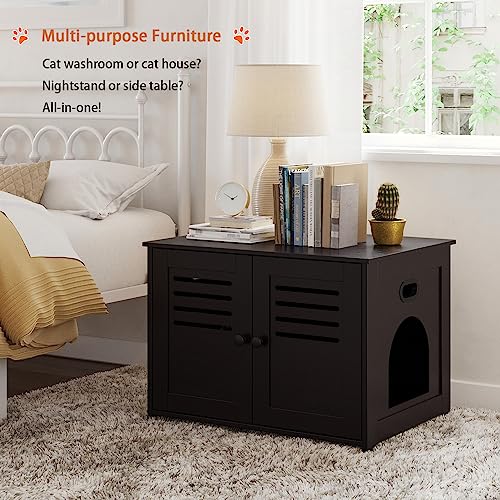 DINZI LVJ Litter Box Enclosure Furniture, Hidden Litter Box with Good Ventilation, Litter Box Cabinet, Wooden Cat Washroom Fit Most of Litter Box, Indoor Cat House, End Side Table, Espresso DINZI LVJ