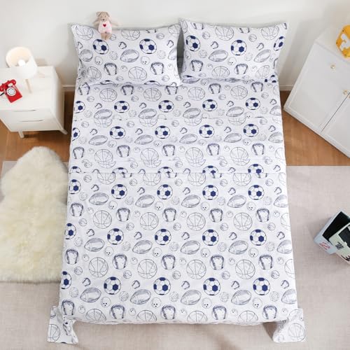 LONAVA Full Sheet Set Kids - 4 Pieces Soft Microfiber Cartoon Style Bedsheets for Boys Girls Teens, Oeko TEX, Breathable Deep Pocket Sheets, (Ball Sports) LONAVA