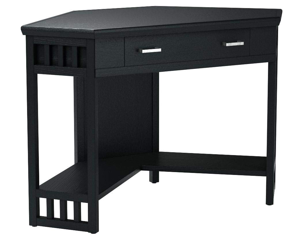 Leick Home 83430 Corner Computer/Writing Desk with Center Keyboard Drawer and Shelf, Black Oak Leick Home
