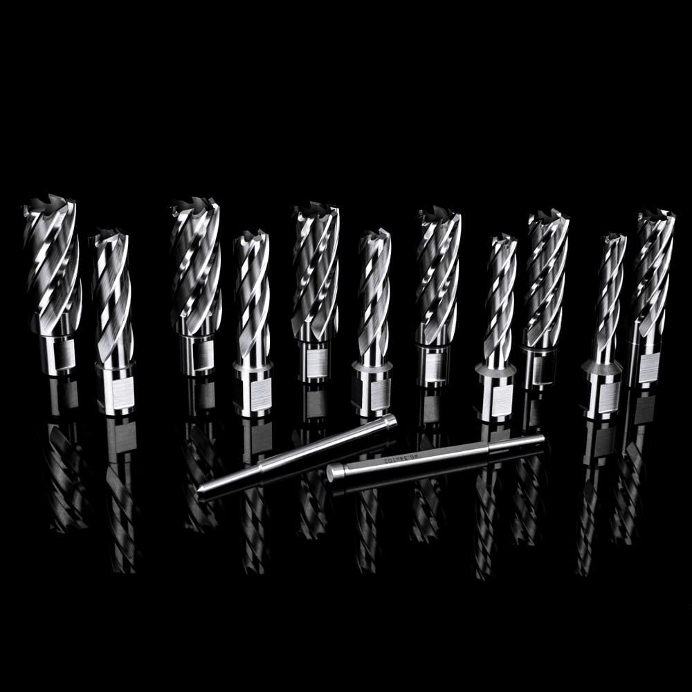 OSCARBIDE Annular Cutter Set 13pieces,2"Cutting Depth,3/4"Weldon Shank and 7/16 to 1-1/16 inch Cutting Diameter Mag Drill Bits for Magnetic Drill Press with 2pcs Pilot Pins OSCARBIDE