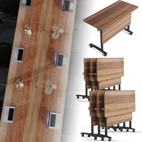 Folding Conference Room Table, Modern Conference Tables with Silent Wheels, Large Rectangular Mobile Training Tables for Office Classroom, Foldable Modular Boardroom Seminar Table (6pack L47.2in) JNMDLAKO