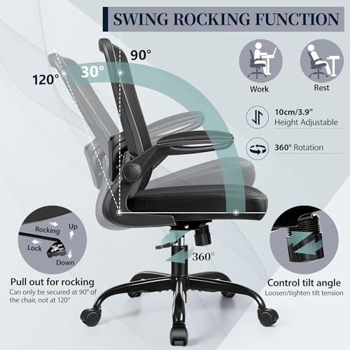 FelixKing Office Chair - Ergonomic Desk Chair with Adjustable Height, 360° Swivel, Flip-up Armrests, Flexible Tilt, Comfy Breathable Cushion and Fabric, Lumbar Support, for Home Conference Room Office