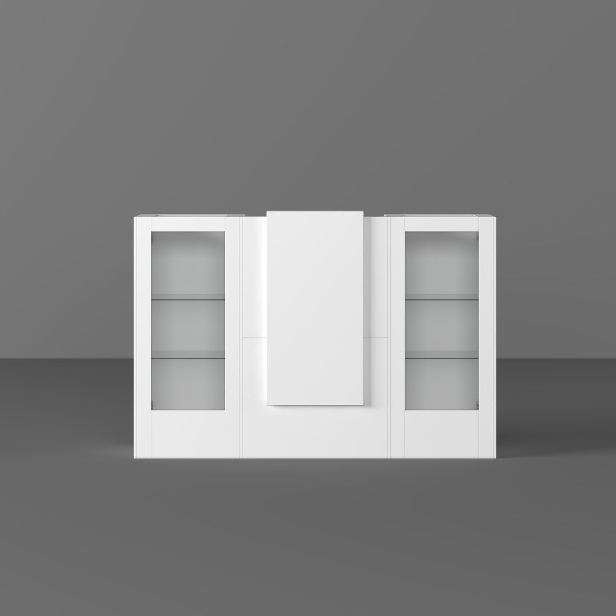 WOODTIME Reception Desk with LED Light & Keyboard Tray, Retail Counter with Cabinet & Glass Adjustable Shelves, Checkout Counter Table for Office Clinic Retail Lobby Salon, White WOODTIME