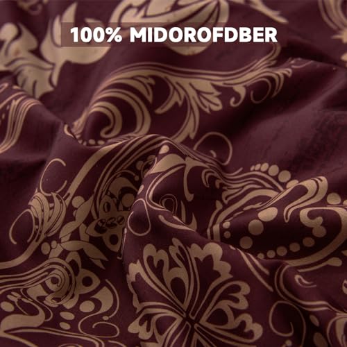 WONGS BEDDING Burgundy Comforter Set Queen Size, Maroon Damask Texture 7 Pieces Bed in a Bag Microfiber Comforter Bedding Sets -1 Comforter, 1 Flat Sheet, 1 Fitted Sheet, 2 Pillow Shams, 2 Pillowcases WONGS BEDDING