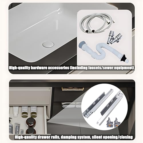 ZGNBSD Bathroom Vanity with Sink - Floating Bathroom Vanity with Drawer and LED Smart Mirror, Luxury Solid Wood Bathroom Vanity, Wall Mounted (52“) ZGNBSD