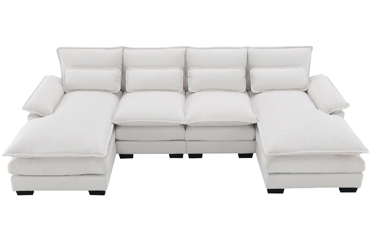 Merax 110" Modular Sectional Couches with Waist Pillows, 6-seat Upholstered Sleeper Sofa Bed Chaise Lounge for Living Room Furniture, White Merax