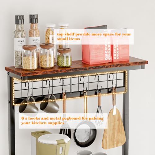 Furologee Rustic Brown Kitchen Bakers Rack with Power Outlet and 4 Tiers of Storage Furologee