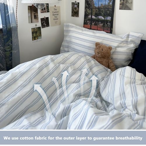 VM VOUGEMARKET Striped Comforter Set Twin XL Ticking Vertical Stripes Bedding Set Minimalist Neutral Comforter for College Dorm,Demin Blue&White VM VOUGEMARKET