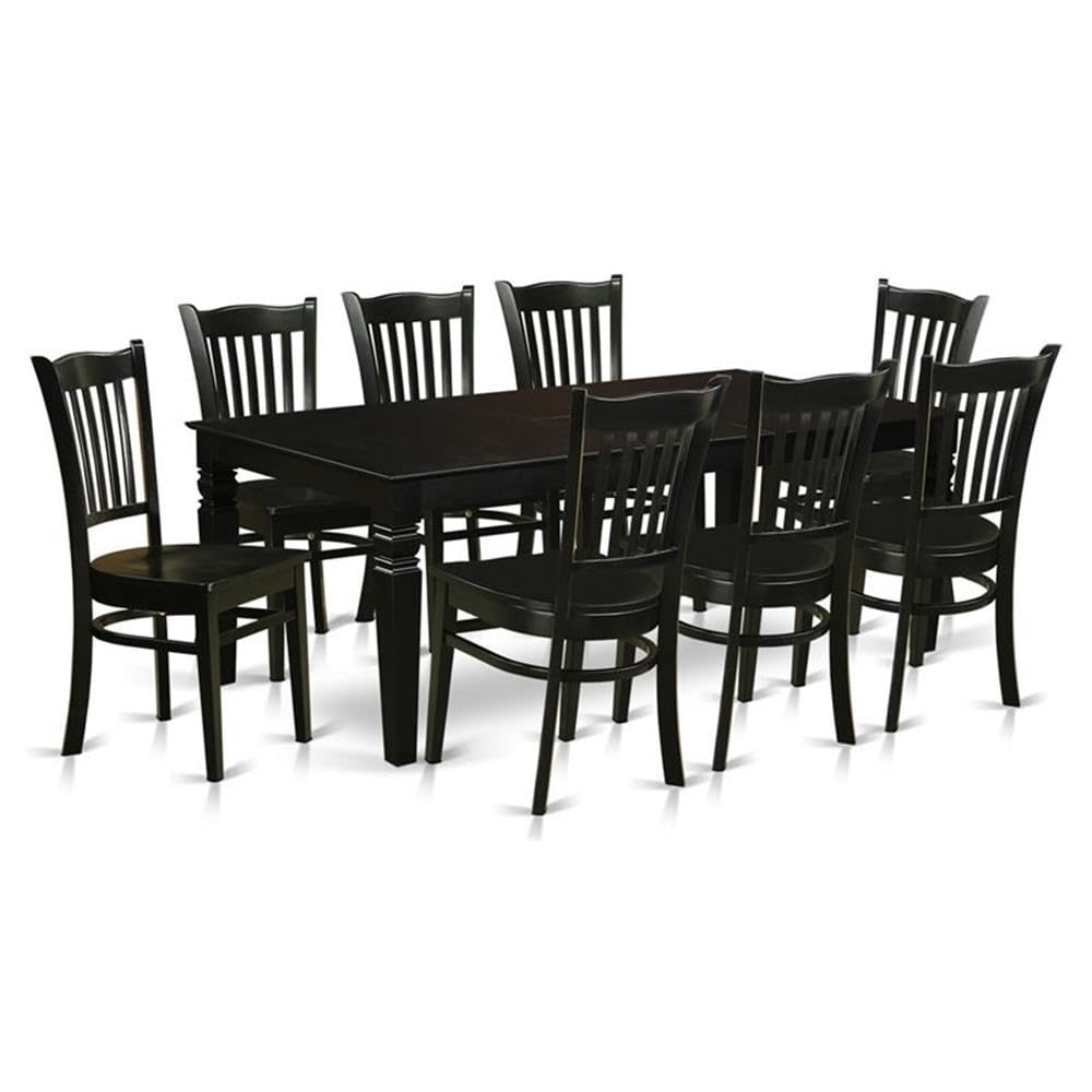 East West Furniture LGGR9-BLK-W 9 Piece Modern Dining Table Set Includes a Rectangle Wooden Table with Butterfly Leaf and 8 Dining Chairs, 42x84 Inch, Black East West Furniture