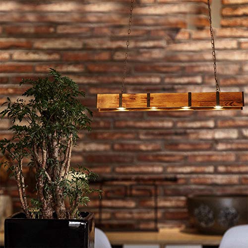 Rustic Wood 4-Lights Farmhouse Chandelier, Retro Hanging Pendant Lamp,Wood Beam Linear Hanging Light Vintage Ceiling Light Fixture for Dining Table, Kitchen Island, Bar JUOPTGJ