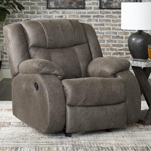 Signature Design by Ashley First Base Modern Faux Leather Rocker Recliner, Gray Signature Design by Ashley