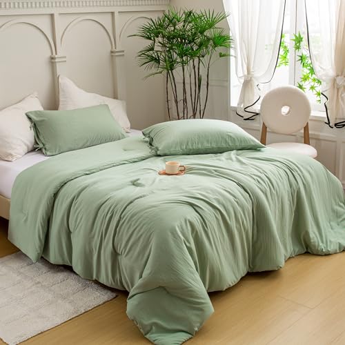 BOHOPOPM Softness Sage Green Twin/XL Comforter Set- Lightweight Super Soft Cozy Modern Polycotton Bedding Blanket Quilt Set for Kid Teen Boy Children Dorm All Season - 1 Down Comforter & 1 Pillowcase BOHOPOPM