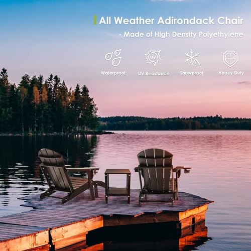 GREENVINES Folding-Adirondack-Chairs-Set-of-2 | HDPE Plastic | Fire Pit Chair | All Weather | Cup Holder | Black | for Deck Backyard Patio Outdoor Garden GREENVINES