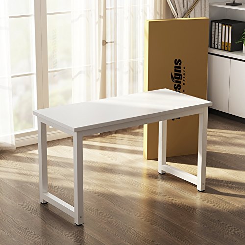 Tribesigns Modern Simple Computer Desk, 47 inch Office Desk Computer Table, Study Writing Study Desk for Home Office, White Tribesigns