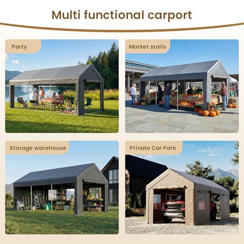 COSIEST 10'×20' Storage Shelter Outdoor Gable Roof Carport with Removable Side Walls, Heavy-Duty Garage Canopy Weatherproof PE Cover, Multi-Purpose Vehicle/Tractor Shed for Backyard/Driveway/Farm COSIEST