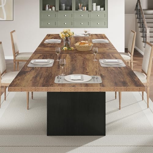 HSH 78” Dinner Table for 6 to 8, Large Wood Rectangular Dining Table, Rustic Kitchen Table only with Black Strong Base, Industrial Dining Room Table for Home Gathering Office, Rustic Brown, 78.74 in HSH