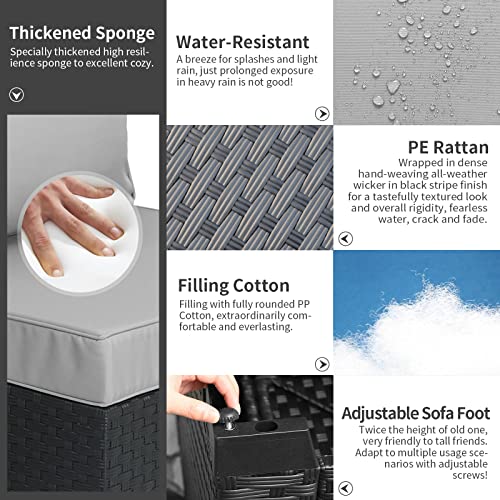 Rattaner 3 Pieces Patio Furniture Set Outdoor Sectional Wicker Patio Furniture Patio Couch with Ottoman and Outdoor Storage Table All-Weather Anti-Slip Cushions Waterproof Covers, Light Grey Rattaner