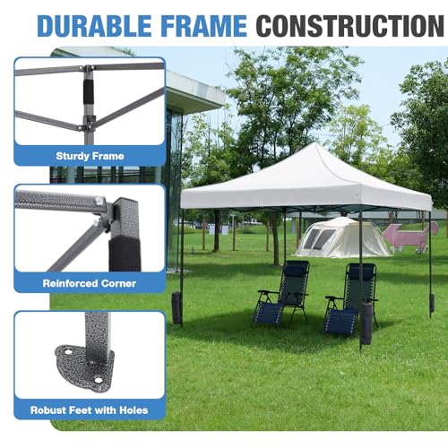 NEWBULIG 10x10 FT Pop Up Canopy Easy Up Tents for Camping Parties Events Beach Backyard Portable Outdoor Shelter Heavy Duty Instant Sun Shade with Sand Bags, White NEWBULIG