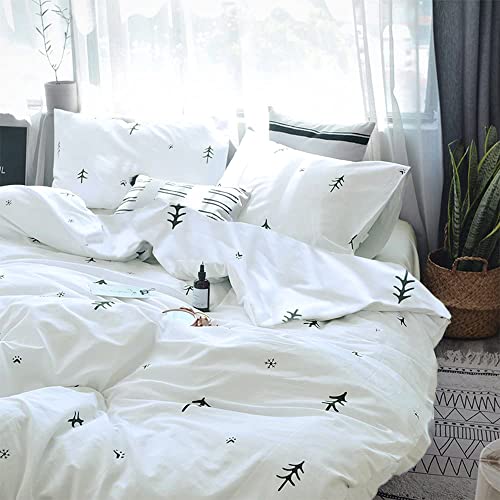 BuLuTu Kids Duvet Cover Full Size Cotton White/Grey,Premium Boys Girls Bedding Sets Twin,Single Bed Comforter Cover Zipper Closure,Forest Tree Print Pattern,Super Soft,Breathable,No Comforter BuLuTu
