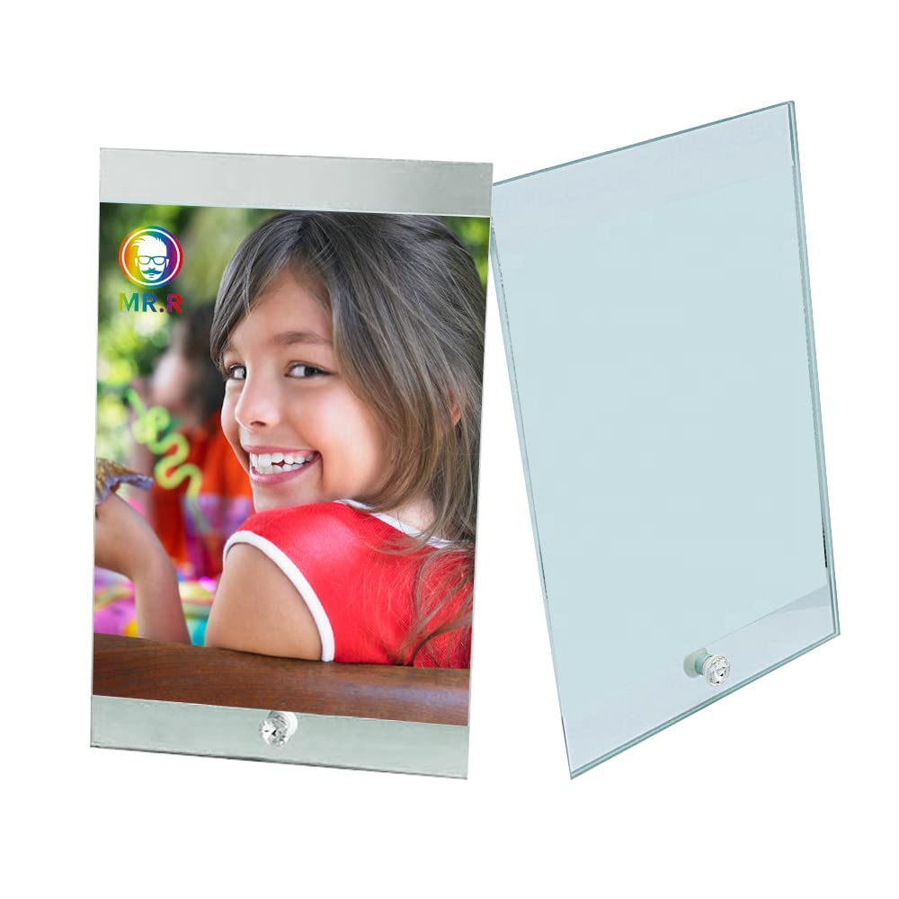 MR.R 2 piece 8'' Sublimation Blanks Glossy Glass Photo Frame,No Edge,Single Hole Picture Frame for Heat Transfer Printing,6x9 inch MR.R