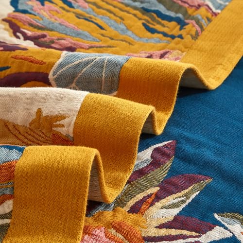 Boho Throw Blanket for Bed 60”x80”, 100% Cotton Woven Blanket for Couch Sofa, Ultra Soft 4-Layer Muslin Quilt with Floral Printed, Farmhouse Bed Blanket/Cover for Living Room Decor SE SOFTEXLY