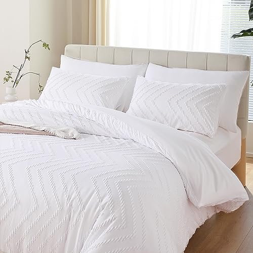 YIRDDEO White Twin Comforter Set 2Pcs, Boho Farmhouse Twin Size Bedding Set, Vertical Tufted Twin Bed Set, Lightweight Neutral Bedroom Set (1 Comforter 1 Pillowcase) YIRDDEO