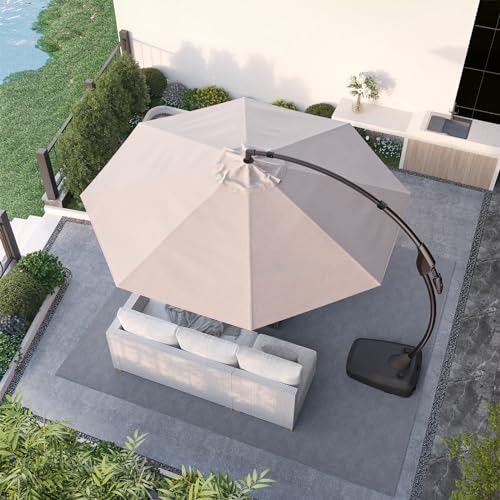 Grand patio 11FT Cantilever Umbrella with Base Outdoor Large Round Aluminum Offset Umbrella for Patio Garden Backyard (Champagne, 11 FT) Grand patio