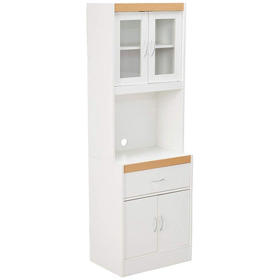 Hodedah Long Standing Kitchen Cabinet with Top and Bottom Enclosed Cabinet Space, One Drawer, Large Open Space for Microwave, White