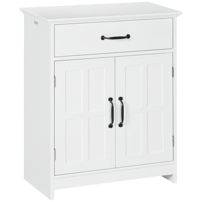 kleankin Freestanding Bathroom Cabinet, Farmhouse Small Storage Cabinet with Storage Drawer, 2 Doors, Narrow Floor Cabinet with Adjustable Shelf, White
