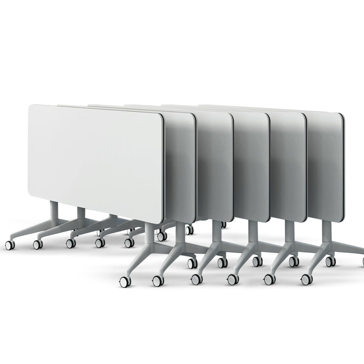 Conference Table,White Modern Office Folding Flip Top Mobile Training Table with Wheels is Convenient and Fast, Suitable for Companies Office, Meeting Room, and Classroom use (6Pcs 61in) Goakwwuz
