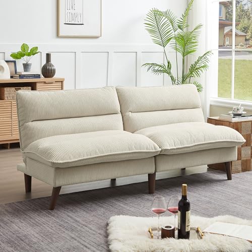 Portaforta Convertible Sofa Bed 72″ Fabric Couch with Adjustable Backrest Loveseat Recliner Sleeper Living Room Furniture futon Set for Apartment Small Space, Beige Portaforta