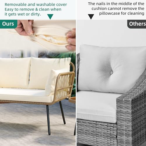 YITAHOME Love Seat Patio Sofa, All-Weather Wicker Large Loveseats Patio Sectional Furniture with Cushions & Lumbar Pillows, Outdoor Patio Furniture Set for Patio, Balcony, Backyard, Deck, Poolside YITAHOME