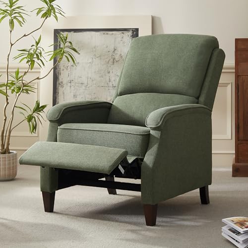 VKNOW Recliner Chair, Fabric Recliner with Soft Armrest, Home Theater Seating with Adjustable Push Back and Lumbar Support, Single Sofa for Adults, Lounge Chair for Living Room, Bedroom(Green)