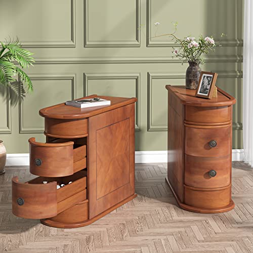 Tribesigns End Table Set of 2, Sofa Side Table with Storage No Assembly Required, Slim Nightstand with 2 Drawers, Vintage Wood Chairside Bedside Narrow Accent Tables for Living Room Bedroom Couch Tribesigns