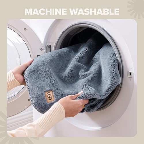UGG Whitecap Twin Blanket, Soft Cozy Fleece Blanket for Bed, Luxury Fluffy Oversized Throw for Couch, Washable Twin XL Bedding, Dorm Essentials, 66" x 90", Denim Blue UGG