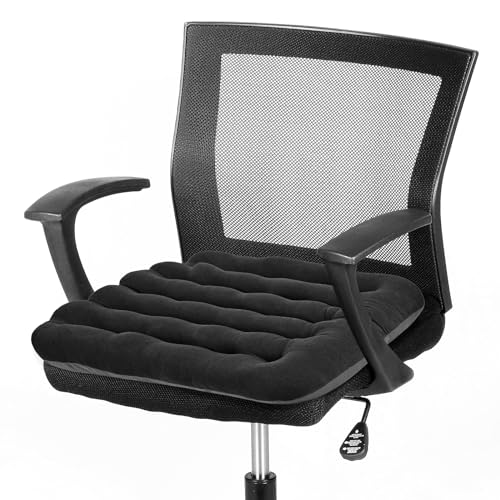 BUYUE Good Support Office Chair Cushion Padded, Soft Velvet Comfortable Non-Slip Seat Cushion for Computer Desk Kitchen Chair (1 Count, Black) BUYUE