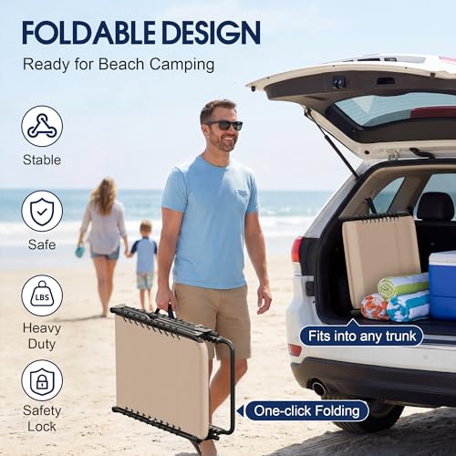 Flamaker Oversize Face Down Chaise Lounge Chair, 27 Inch Wide Foldable Outdoor Patio Chair, 5-Position Adjustable Tanning Chair with Face& Arm Holes for Sunbathing, Pool, Beach, Lawn (Beige, 1 Pcs)