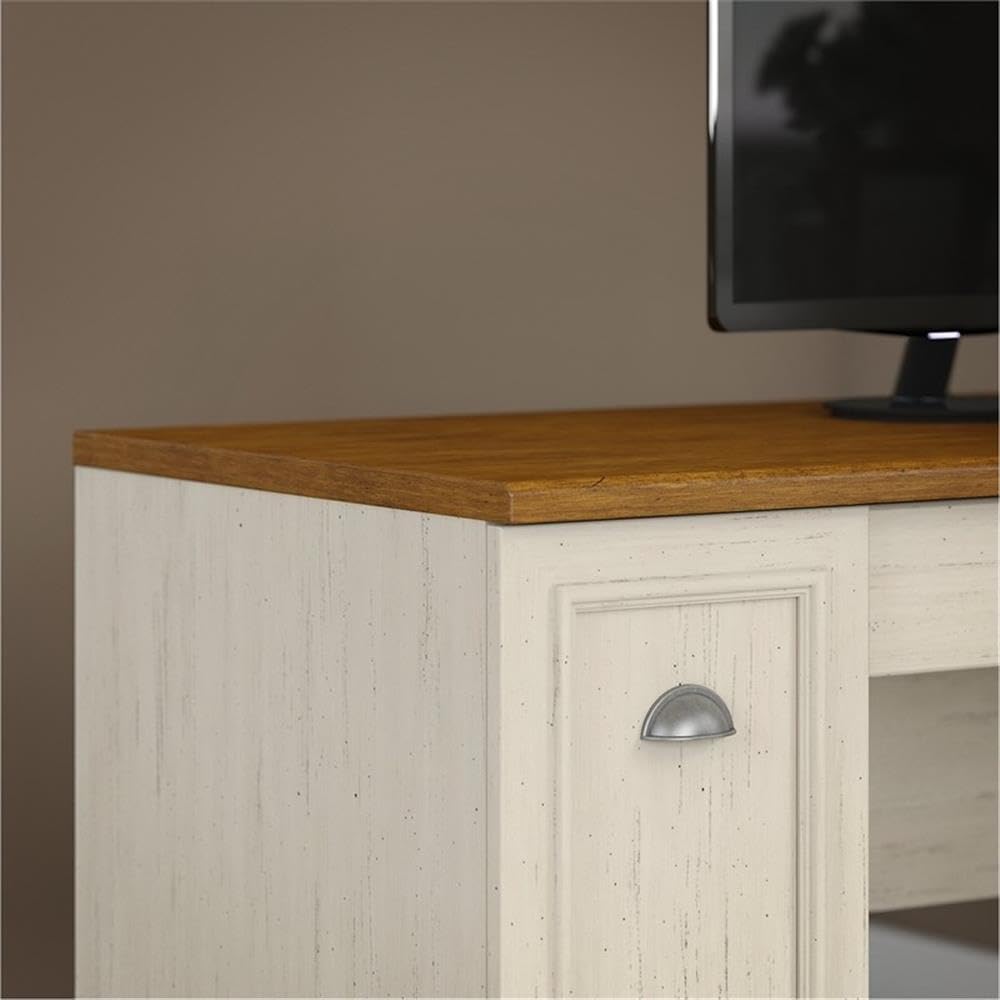Atlin Designs Farmhouse Wood L Shaped Desk with Hutch in Antique White/Maple Atlin Designs