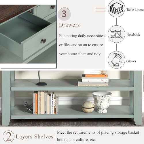 LKTART Solid Wood Console Table Sofa Table with Storage Drawers and Bottom Shelf Entryway Table for Storage Entry Hallway Foyer Sofa Couch Table(48.8" Green) LKTART